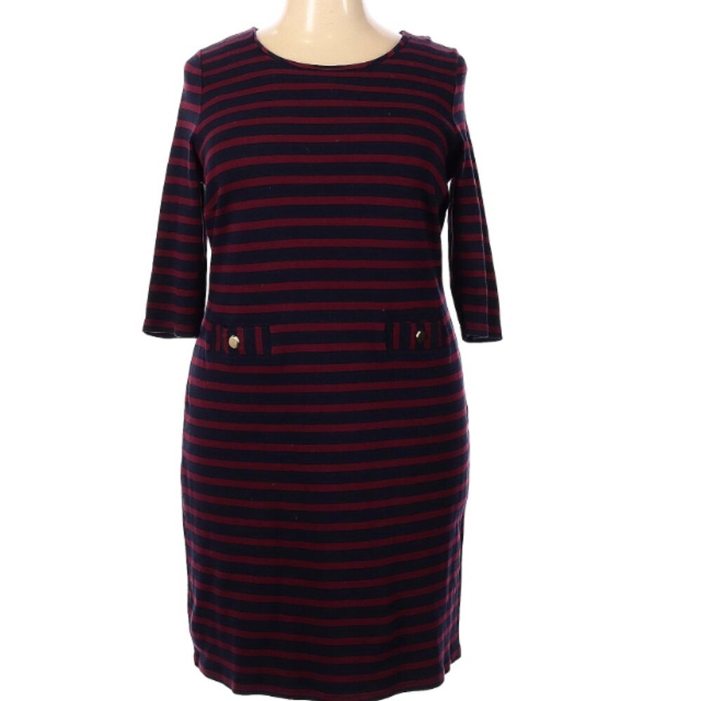 Talboats Women’s Dress Size 2X Petite 100% Cotton Stripes Half Sleeves Red Navy